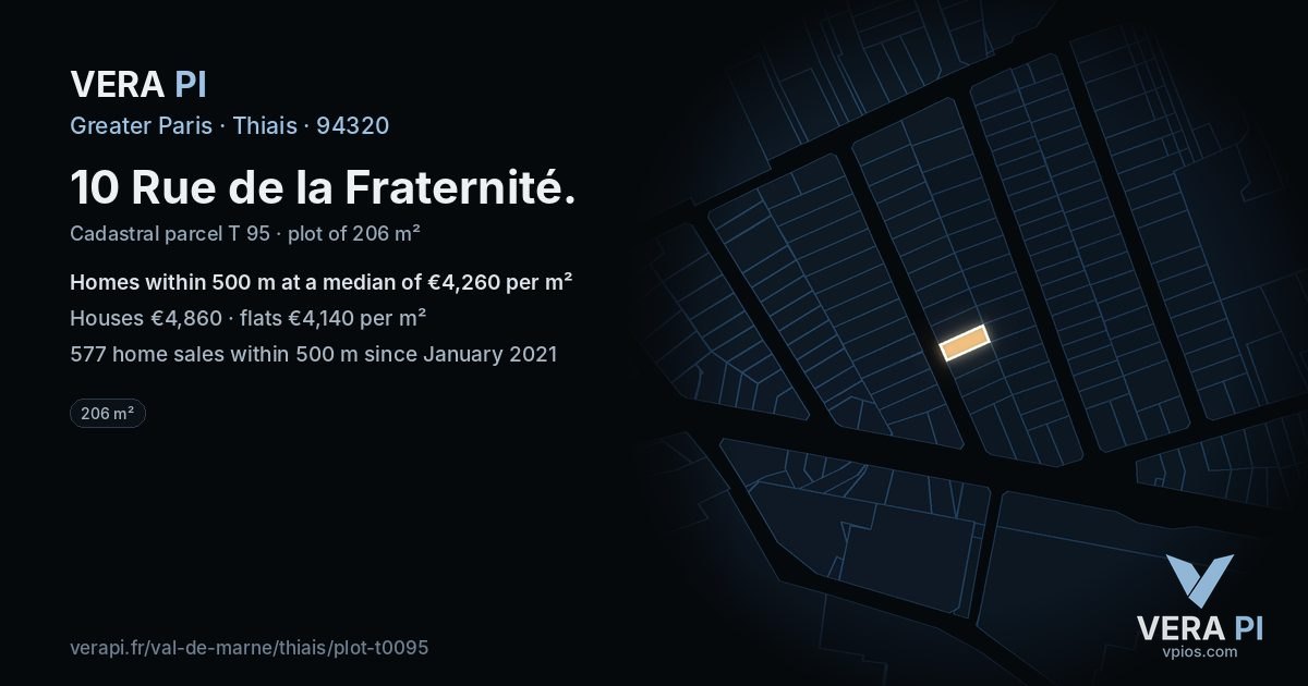 10 Rue de la Fraternité, Thiais at night – the plot lit, the parcels around coloured by the prices near them