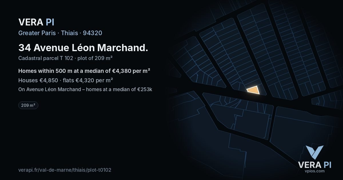 34 Avenue Léon Marchand, Thiais at night – the plot lit, the parcels around coloured by the prices near them