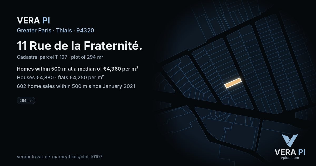 11 Rue de la Fraternité, Thiais at night – the plot lit, the parcels around coloured by the prices near them