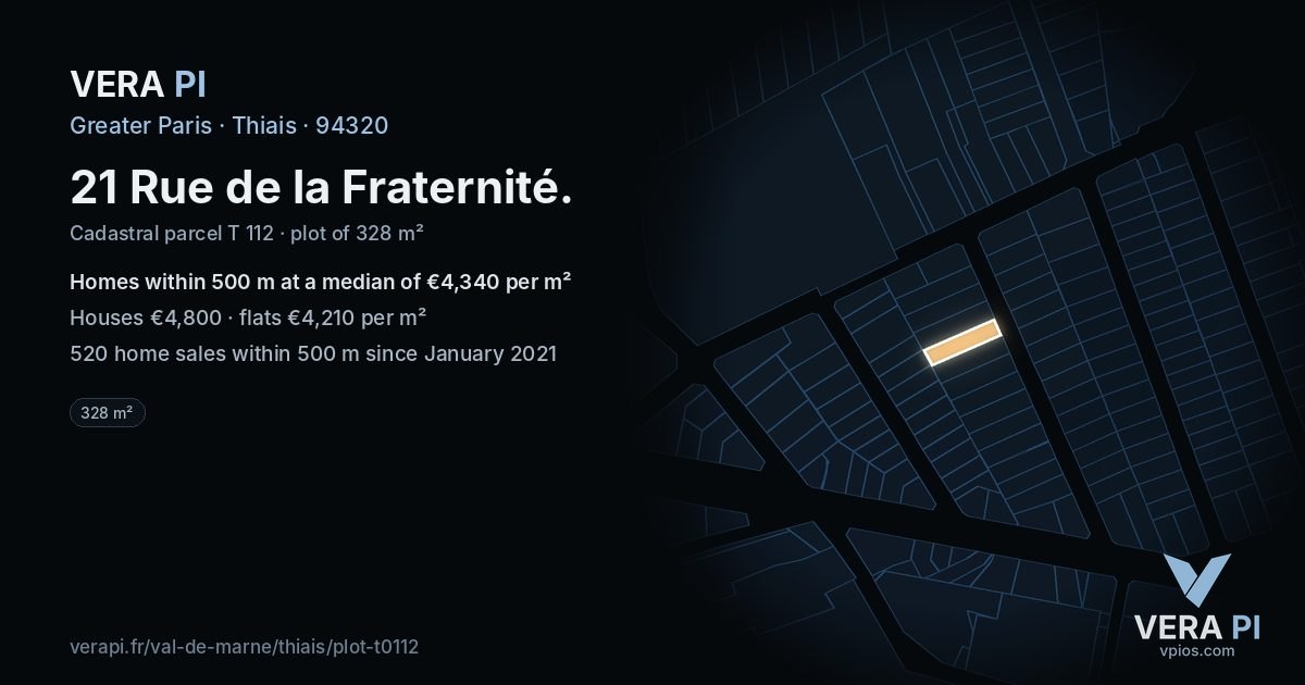 21 Rue de la Fraternité, Thiais at night – the plot lit, the parcels around coloured by the prices near them