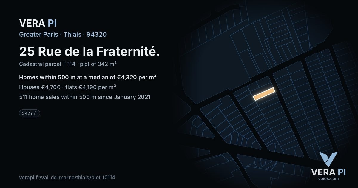 25 Rue de la Fraternité, Thiais at night – the plot lit, the parcels around coloured by the prices near them