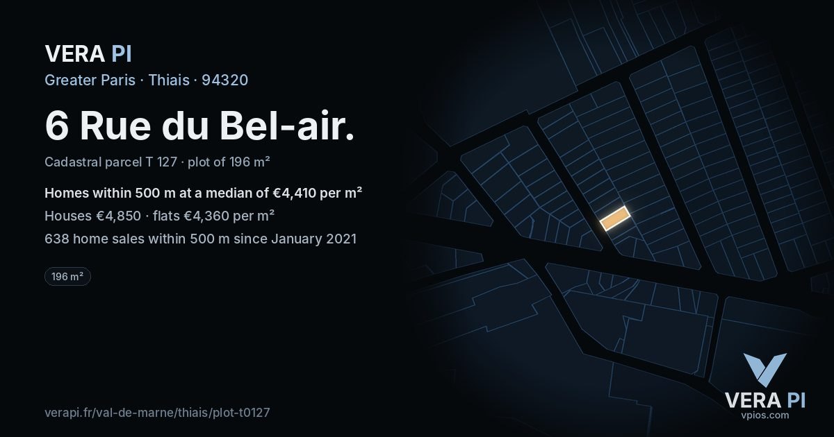 6 Rue du Bel-air, Thiais at night – the plot lit, the parcels around coloured by the prices near them
