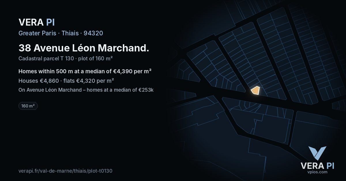38 Avenue Léon Marchand, Thiais at night – the plot lit, the parcels around coloured by the prices near them