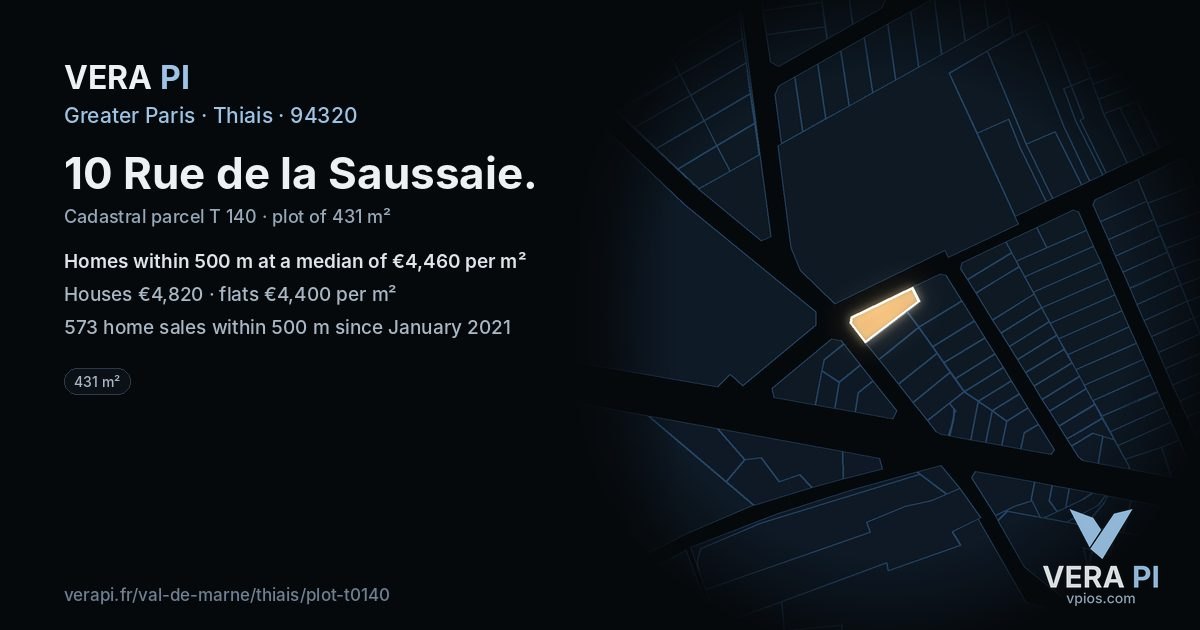 10 Rue de la Saussaie, Thiais at night – the plot lit, the parcels around coloured by the prices near them