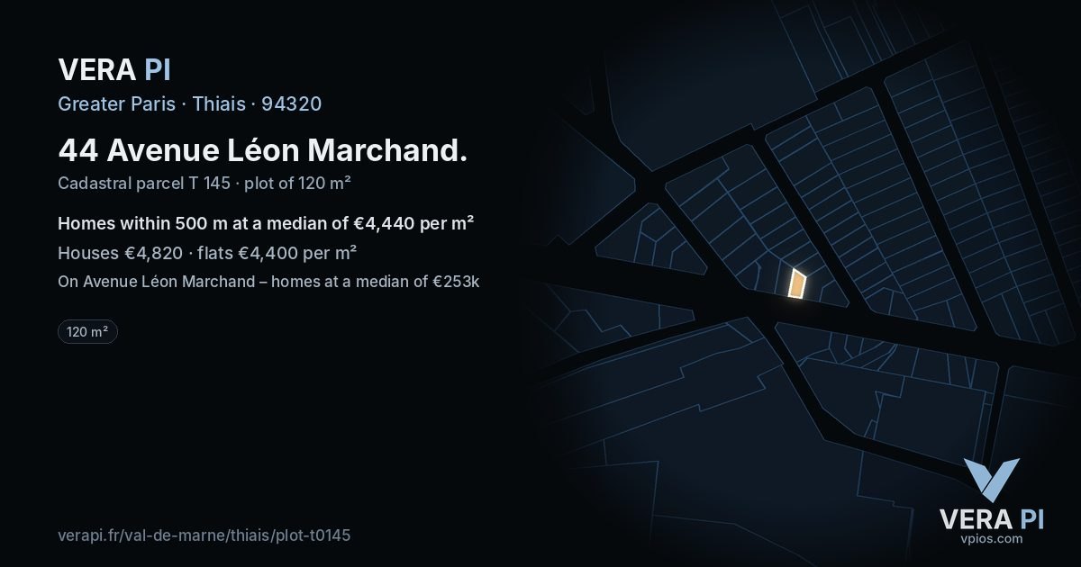 44 Avenue Léon Marchand, Thiais at night – the plot lit, the parcels around coloured by the prices near them