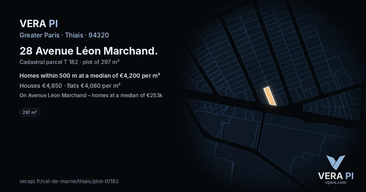 28 Avenue Léon Marchand, Thiais at night – the plot lit, the parcels around coloured by the prices near them