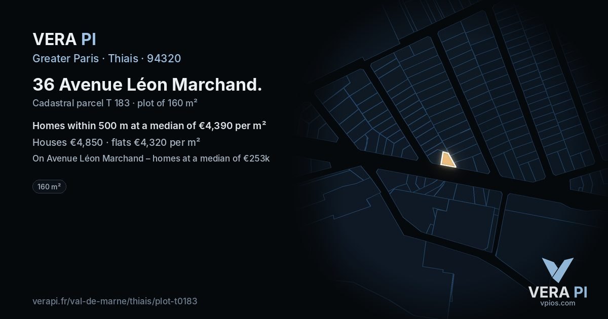 36 Avenue Léon Marchand, Thiais at night – the plot lit, the parcels around coloured by the prices near them