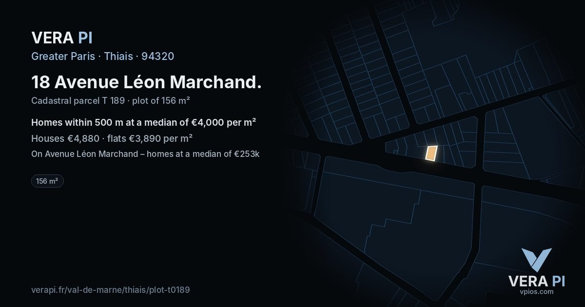 18 Avenue Léon Marchand, Thiais at night – the plot lit, the parcels around coloured by the prices near them