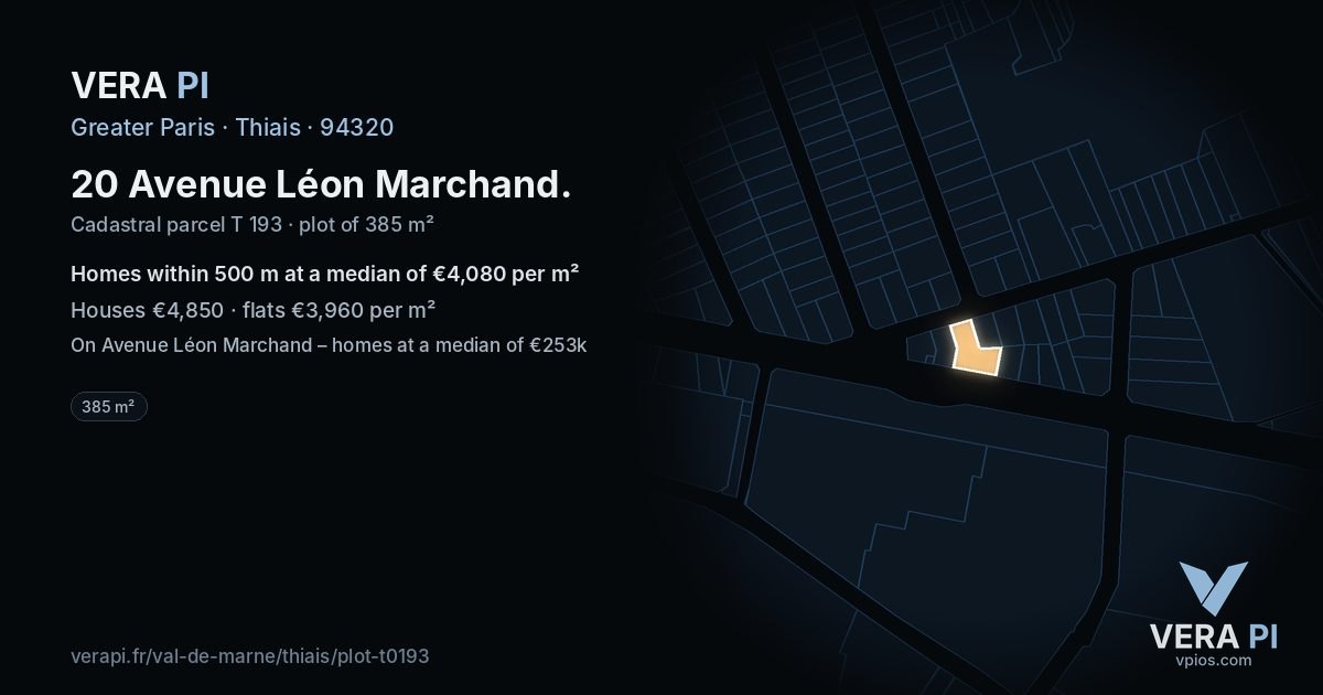 20 Avenue Léon Marchand, Thiais at night – the plot lit, the parcels around coloured by the prices near them