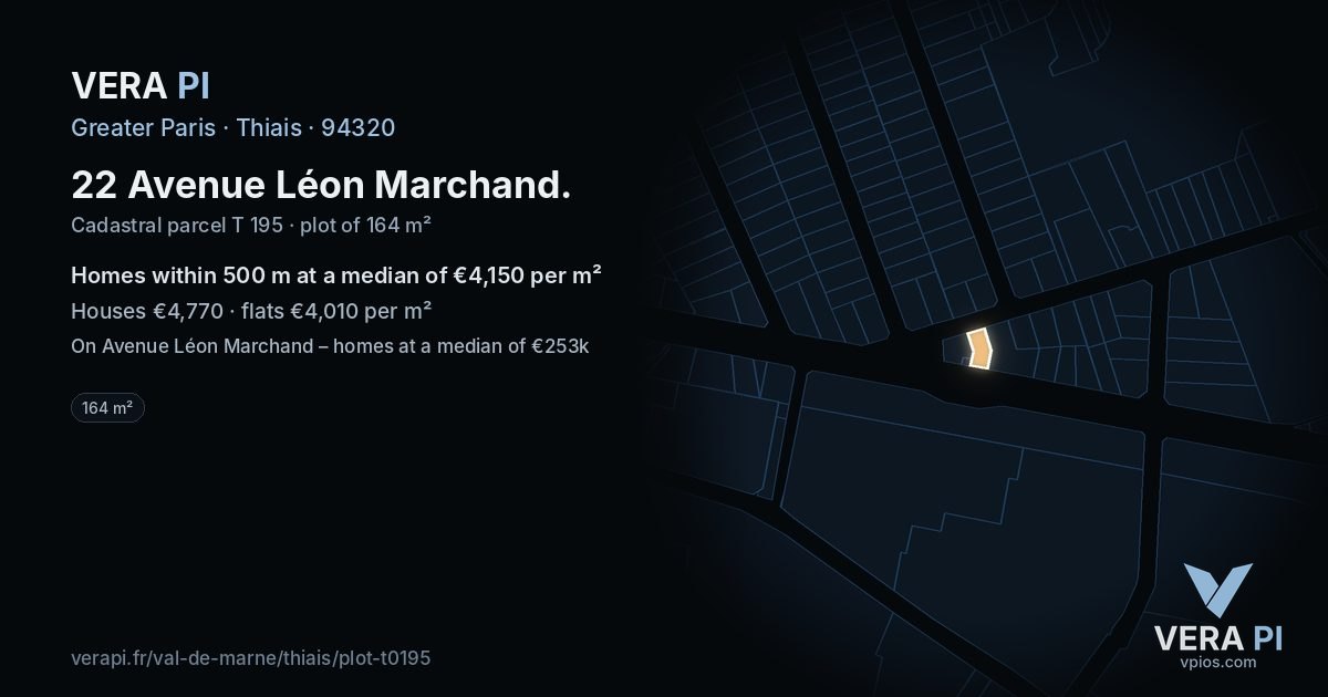 22 Avenue Léon Marchand, Thiais at night – the plot lit, the parcels around coloured by the prices near them