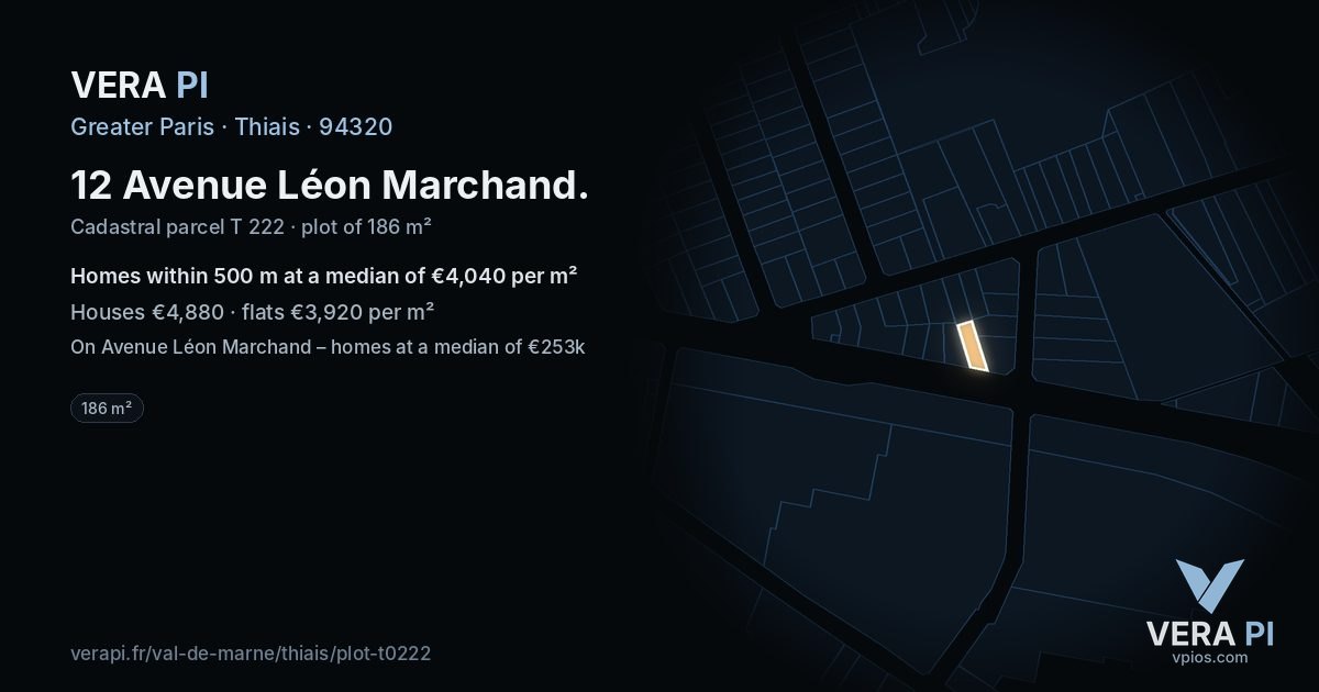 12 Avenue Léon Marchand, Thiais at night – the plot lit, the parcels around coloured by the prices near them