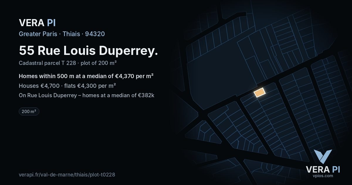 55 Rue Louis Duperrey, Thiais at night – the plot lit, the parcels around coloured by the prices near them