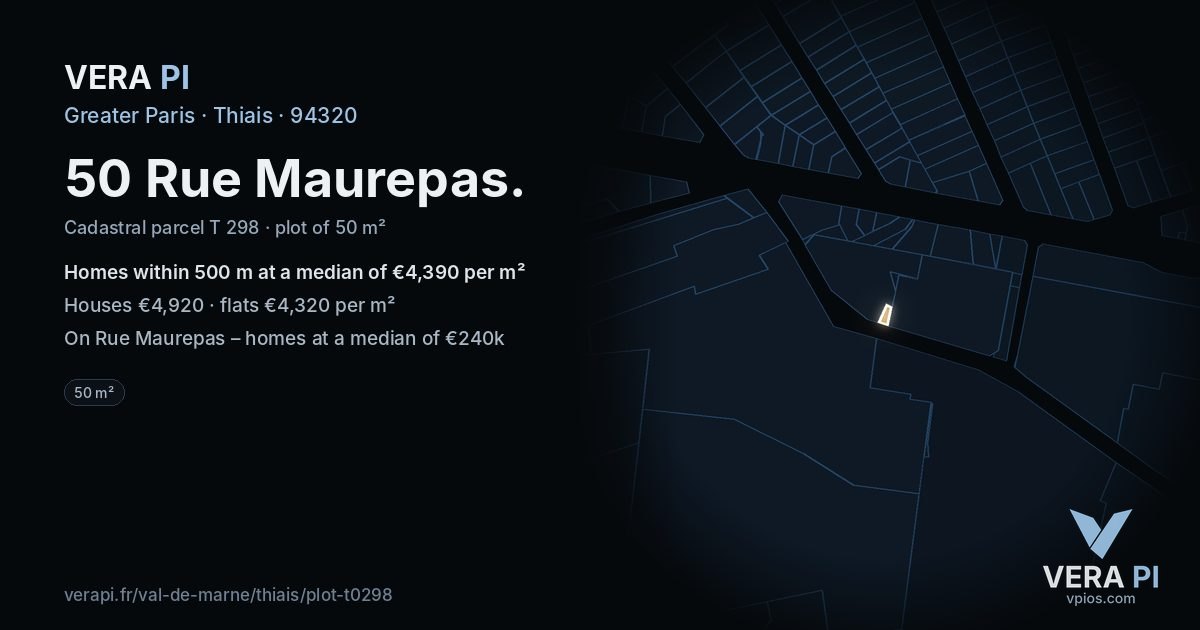50 Rue Maurepas, Thiais at night – the plot lit, the parcels around coloured by the prices near them