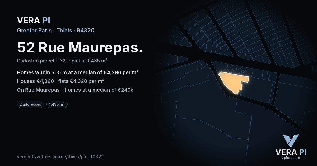 52 Rue Maurepas, Thiais at night – the plot lit, the parcels around coloured by the prices near them