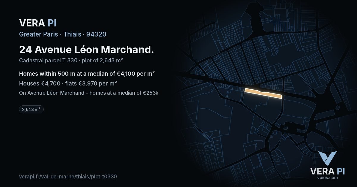 24 Avenue Léon Marchand, Thiais at night – the plot lit, the parcels around coloured by the prices near them