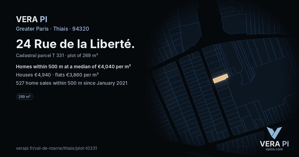 24 Rue de la Liberté, Thiais at night – the plot lit, the parcels around coloured by the prices near them