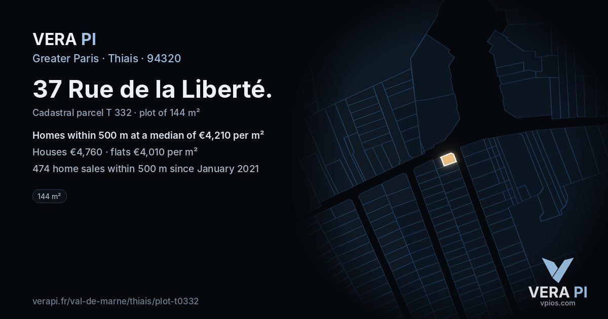 37 Rue de la Liberté, Thiais at night – the plot lit, the parcels around coloured by the prices near them