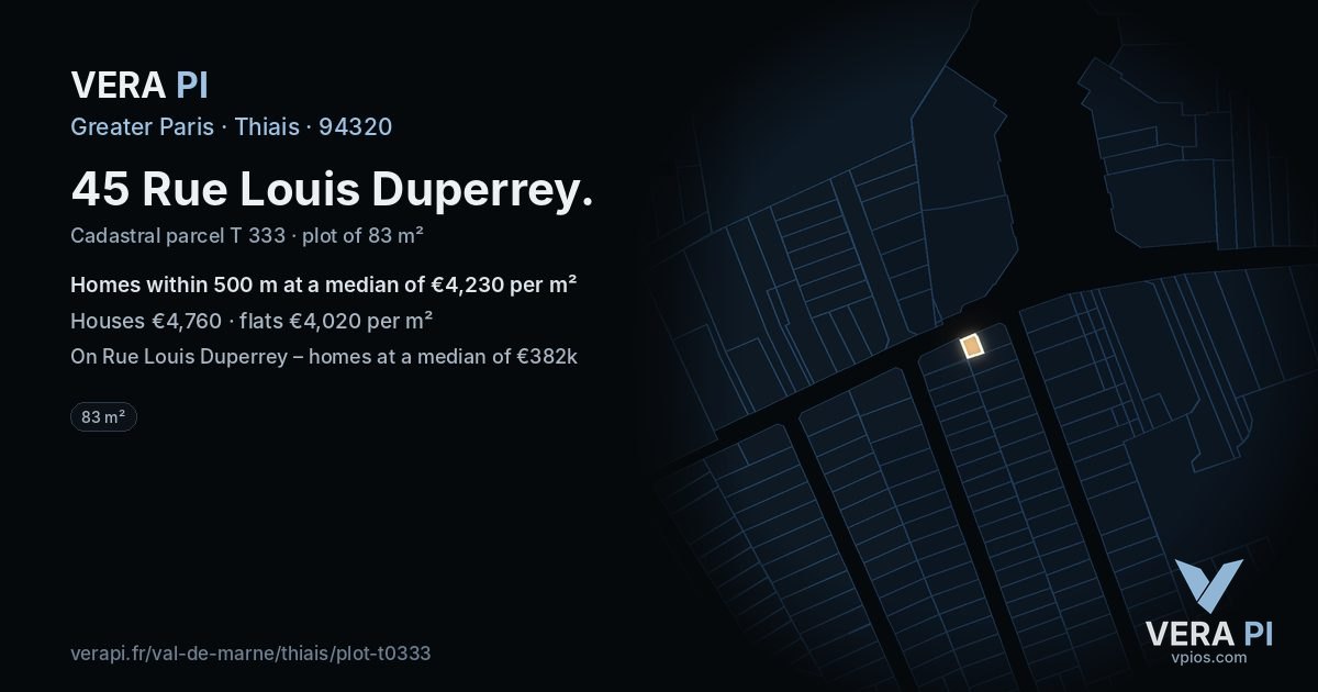 45 Rue Louis Duperrey, Thiais at night – the plot lit, the parcels around coloured by the prices near them