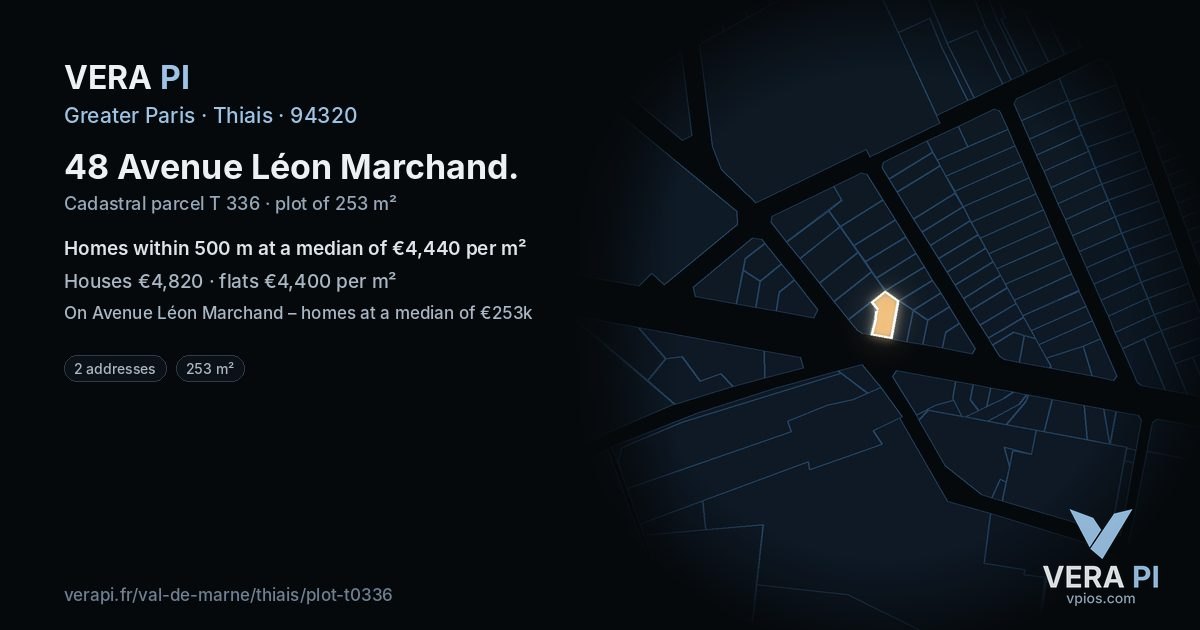 48 Avenue Léon Marchand, Thiais at night – the plot lit, the parcels around coloured by the prices near them