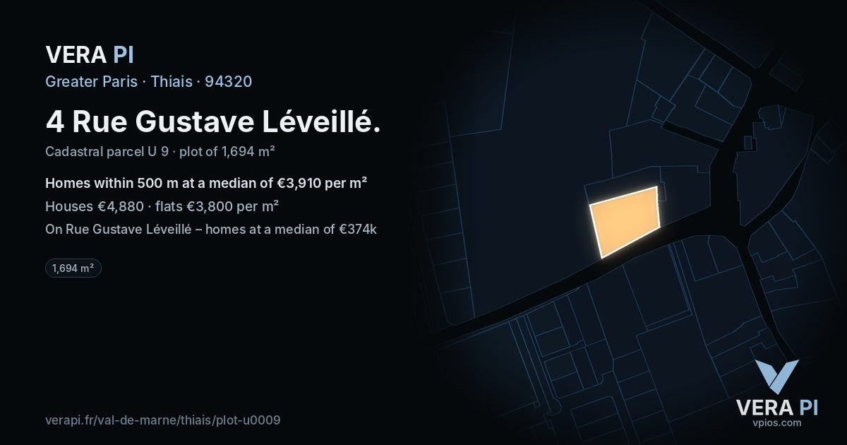 4 Rue Gustave Léveillé, Thiais at night – the plot lit, the parcels around coloured by the prices near them