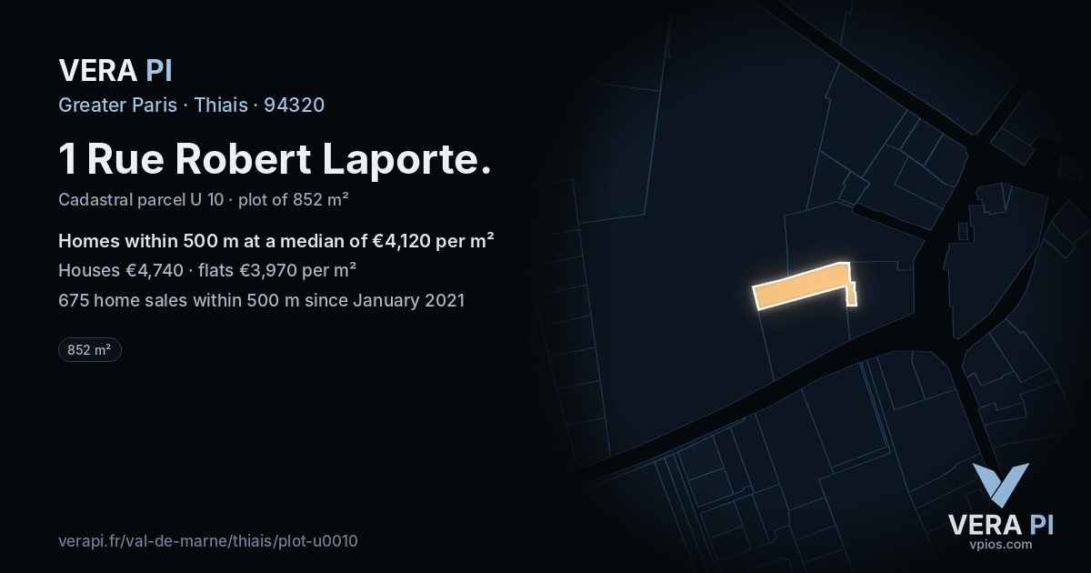 1 Rue Robert Laporte, Thiais at night – the plot lit, the parcels around coloured by the prices near them