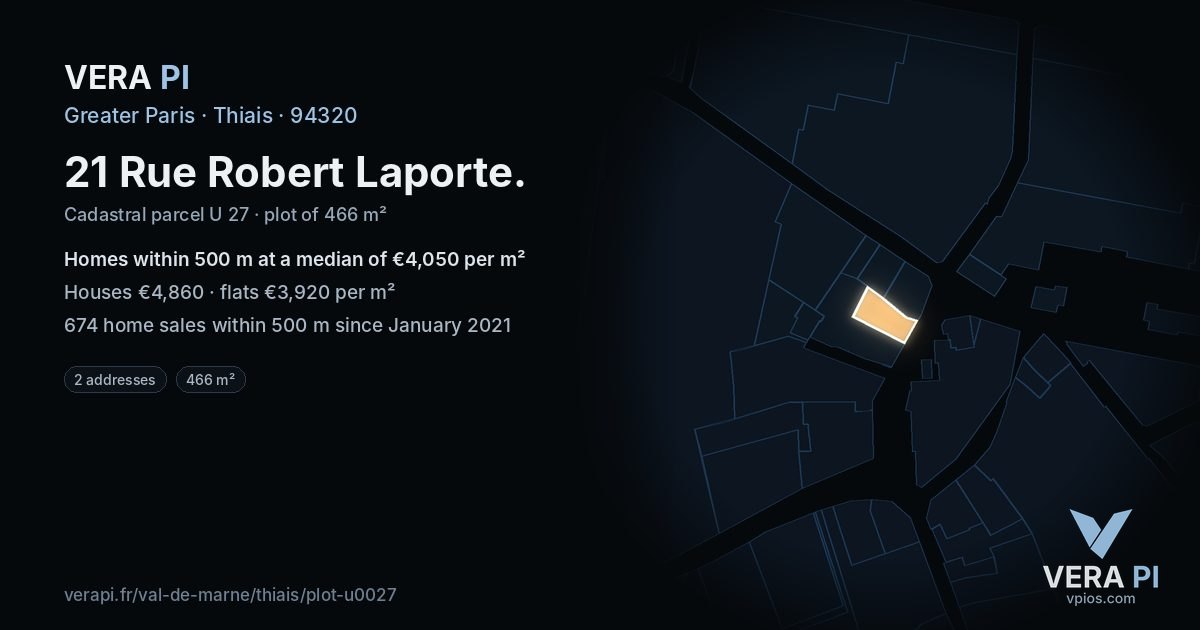 21 Rue Robert Laporte, Thiais at night – the plot lit, the parcels around coloured by the prices near them