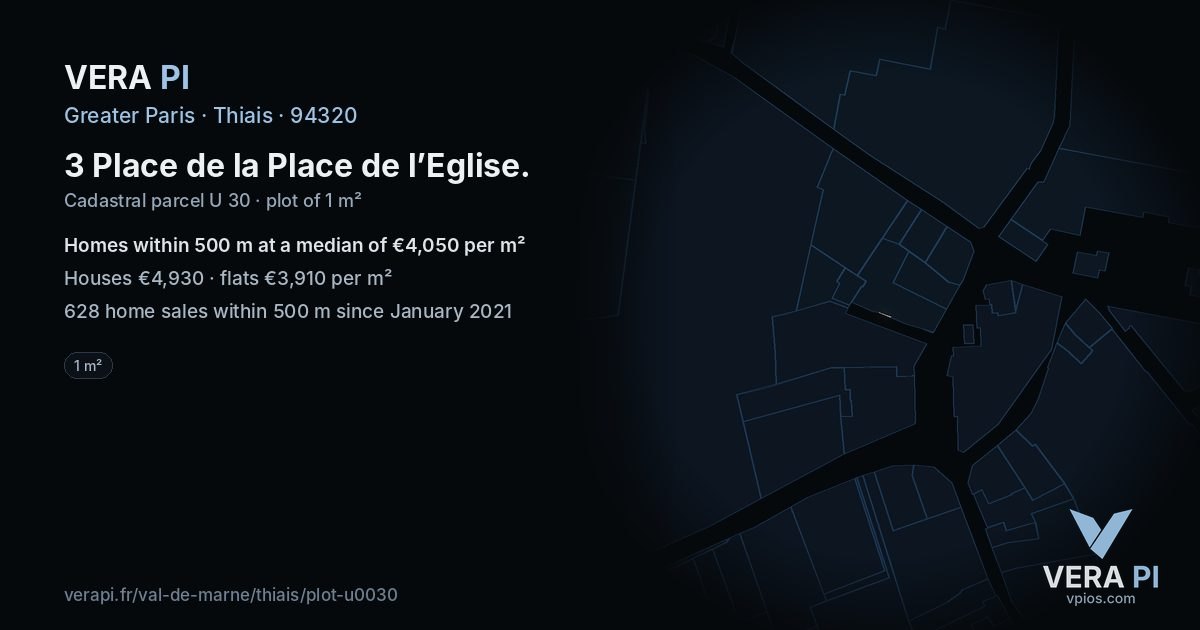 3 Place de la Place de l’Eglise, Thiais at night – the plot lit, the parcels around coloured by the prices near them