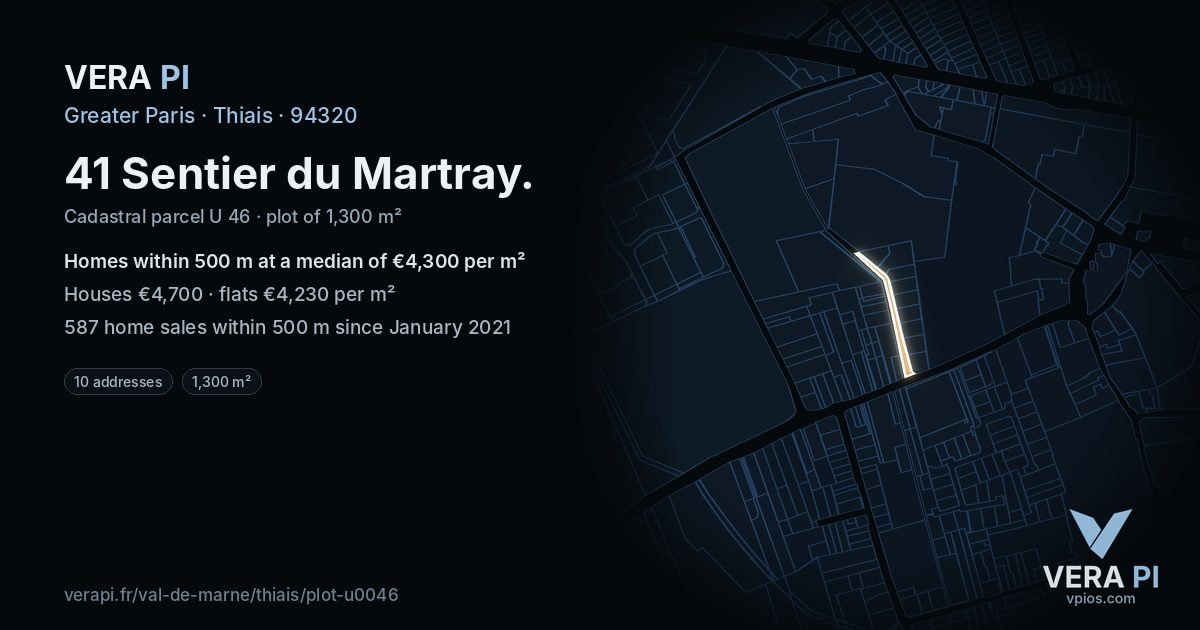 41 Sentier du Martray, Thiais at night – the plot lit, the parcels around coloured by the prices near them