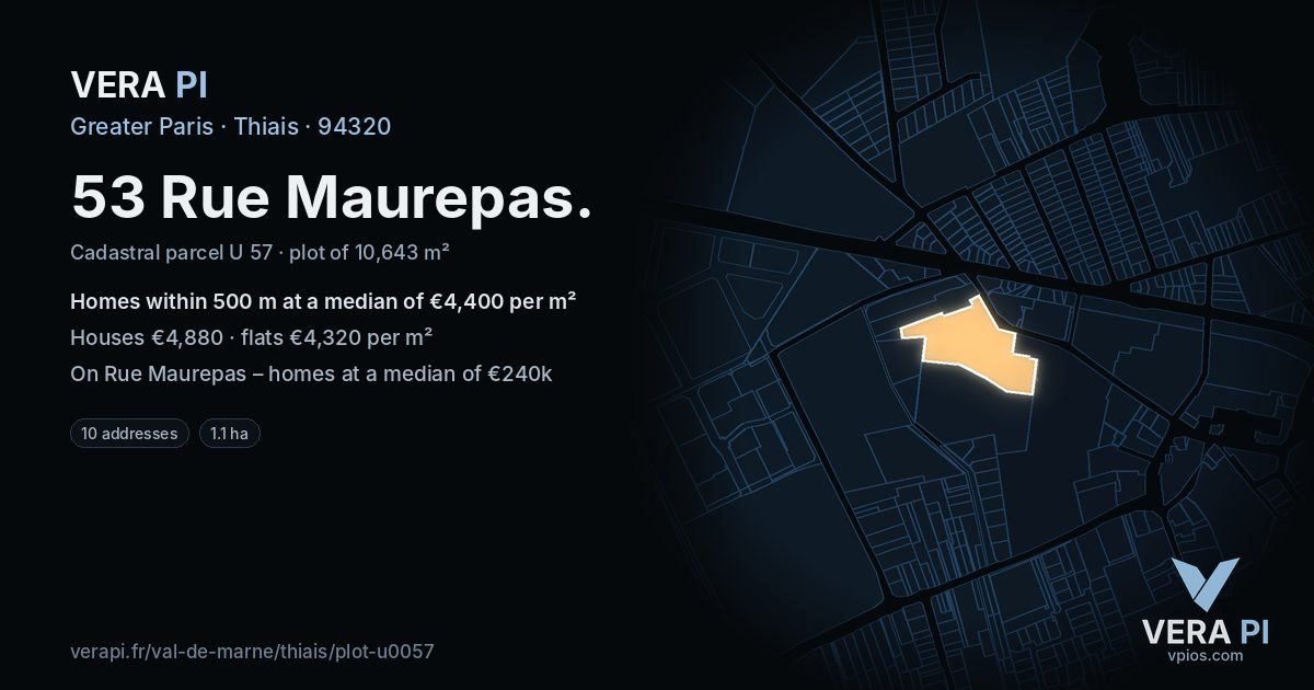 53 Rue Maurepas, Thiais at night – the plot lit, the parcels around coloured by the prices near them