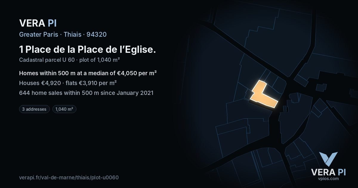 1 Place de la Place de l’Eglise, Thiais at night – the plot lit, the parcels around coloured by the prices near them