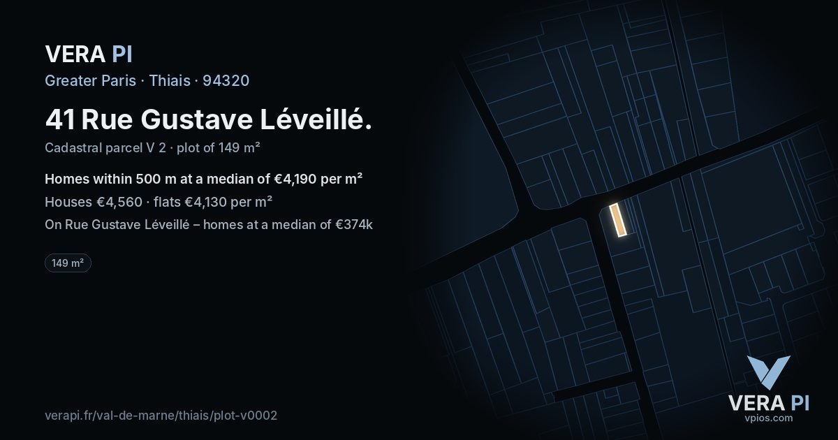 41 Rue Gustave Léveillé, Thiais at night – the plot lit, the parcels around coloured by the prices near them