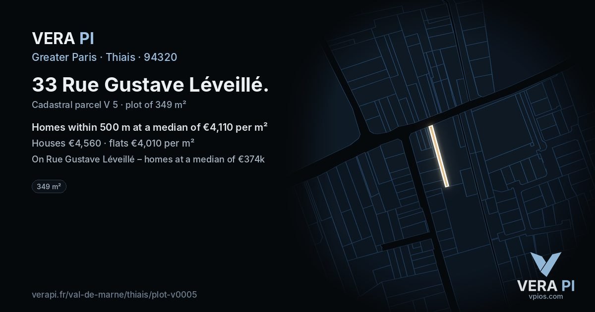 33 Rue Gustave Léveillé, Thiais at night – the plot lit, the parcels around coloured by the prices near them