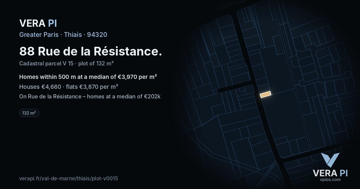 88 Rue de la Résistance, Thiais at night – the plot lit, the parcels around coloured by the prices near them