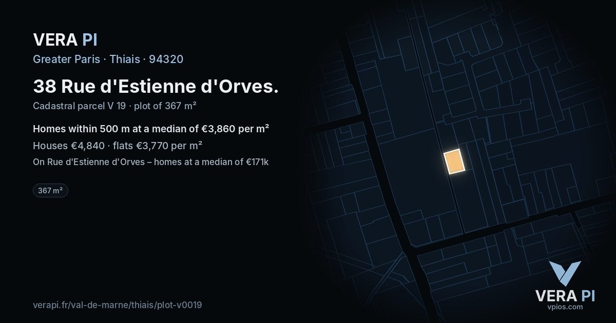 38 Rue d'Estienne d'Orves, Thiais at night – the plot lit, the parcels around coloured by the prices near them