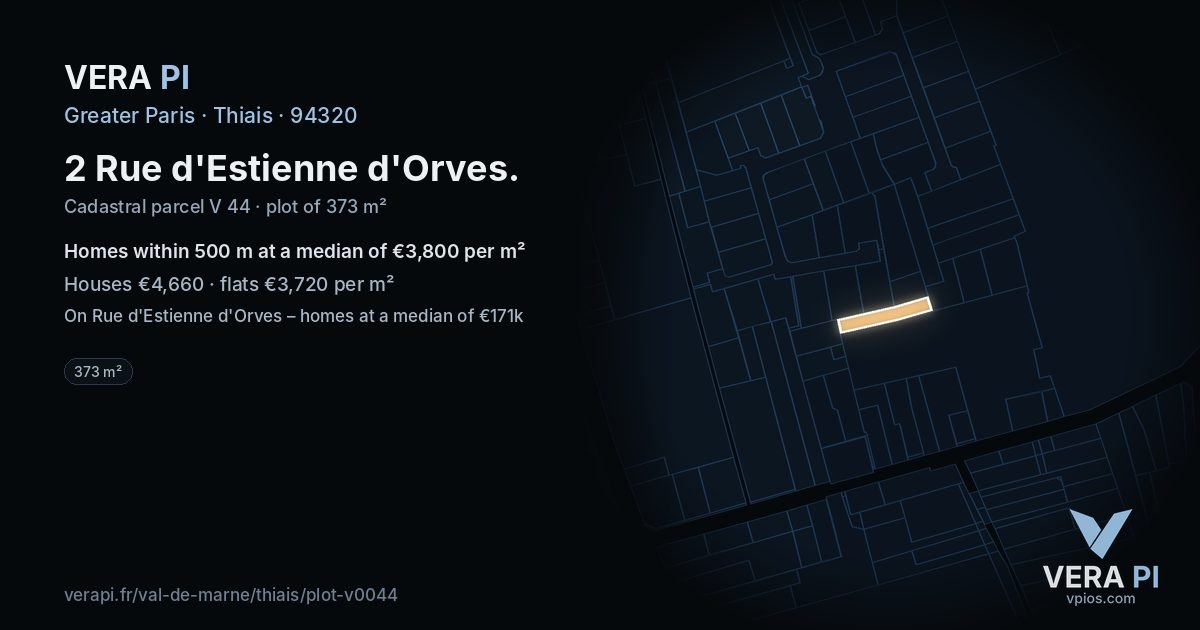 2 Rue d'Estienne d'Orves, Thiais at night – the plot lit, the parcels around coloured by the prices near them