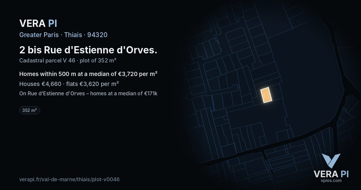 2 bis Rue d'Estienne d'Orves, Thiais at night – the plot lit, the parcels around coloured by the prices near them
