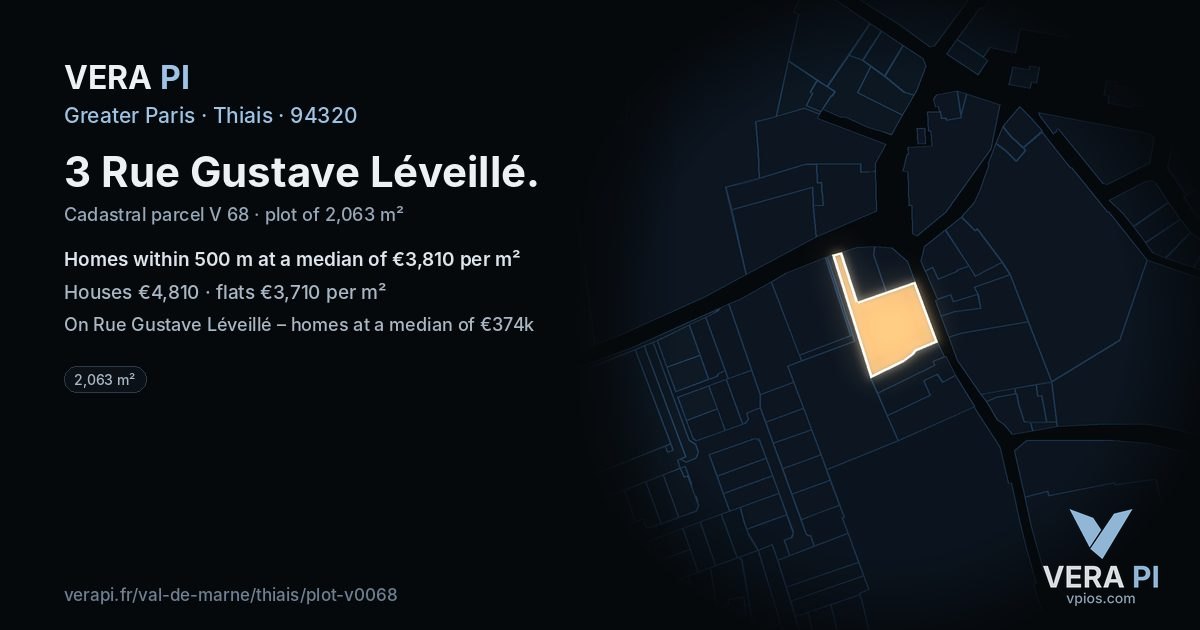 3 Rue Gustave Léveillé, Thiais at night – the plot lit, the parcels around coloured by the prices near them