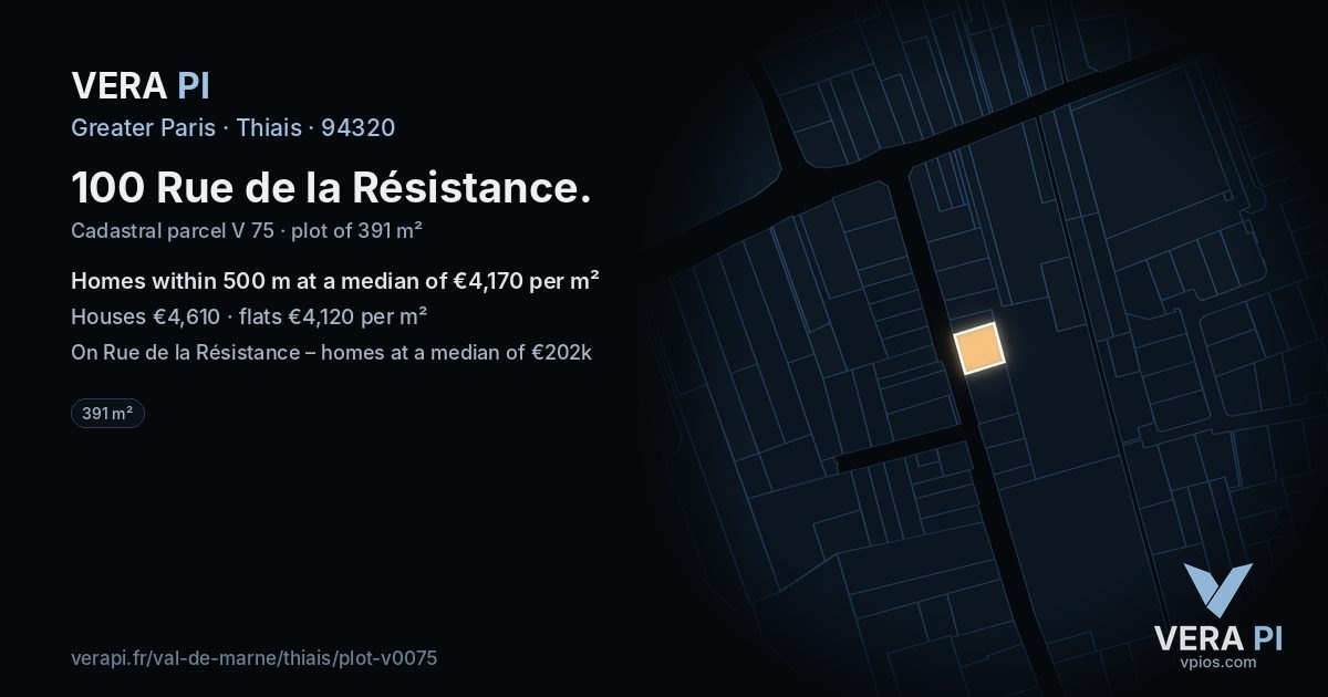 100 Rue de la Résistance, Thiais at night – the plot lit, the parcels around coloured by the prices near them