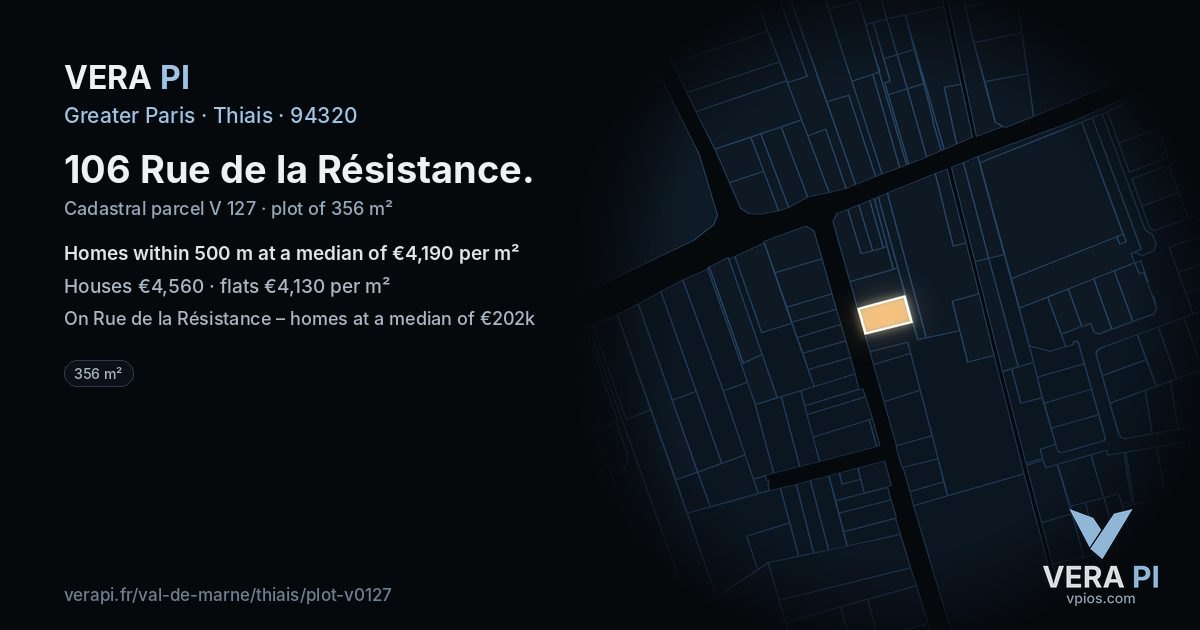 106 Rue de la Résistance, Thiais at night – the plot lit, the parcels around coloured by the prices near them