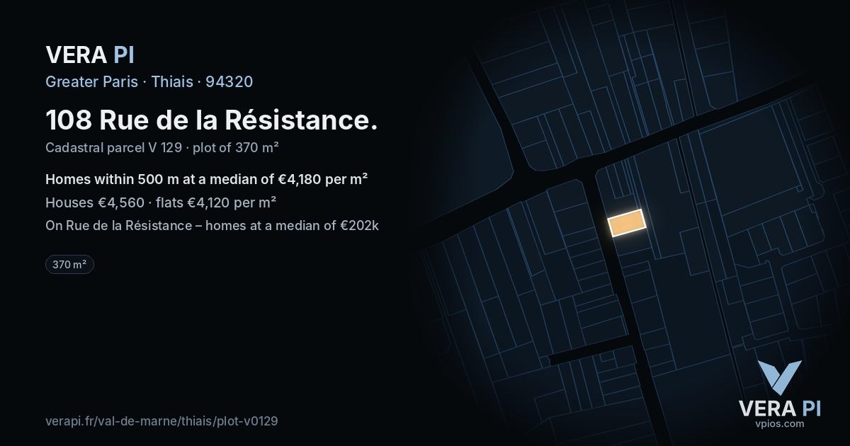 108 Rue de la Résistance, Thiais at night – the plot lit, the parcels around coloured by the prices near them