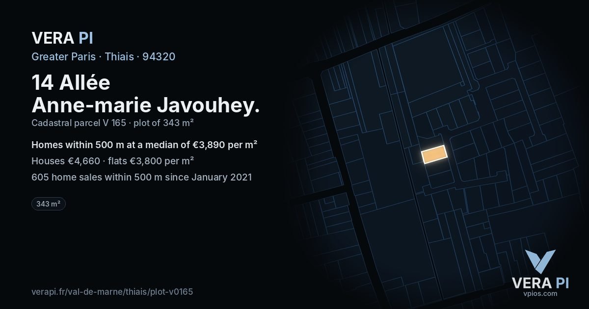 14 Allée Anne-marie Javouhey, Thiais at night – the plot lit, the parcels around coloured by the prices near them