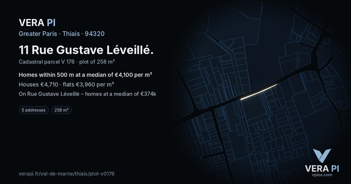 11 Rue Gustave Léveillé, Thiais at night – the plot lit, the parcels around coloured by the prices near them