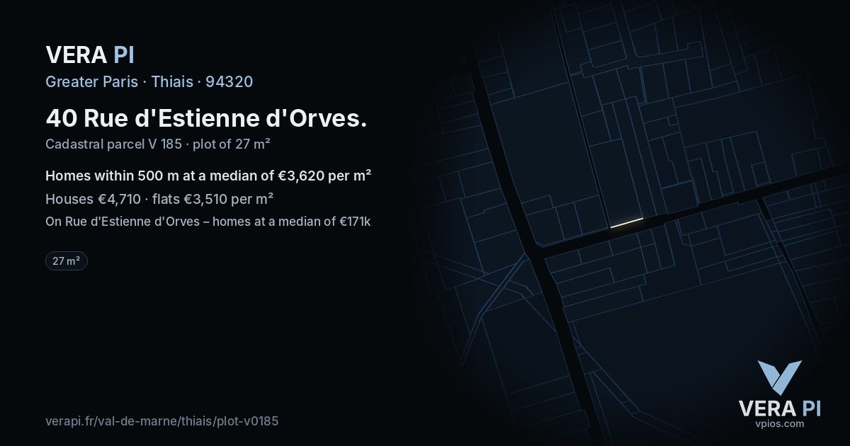 40 Rue d'Estienne d'Orves, Thiais at night – the plot lit, the parcels around coloured by the prices near them