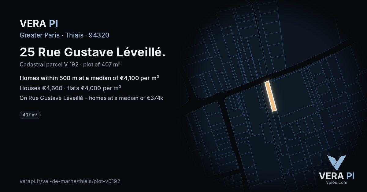 25 Rue Gustave Léveillé, Thiais at night – the plot lit, the parcels around coloured by the prices near them