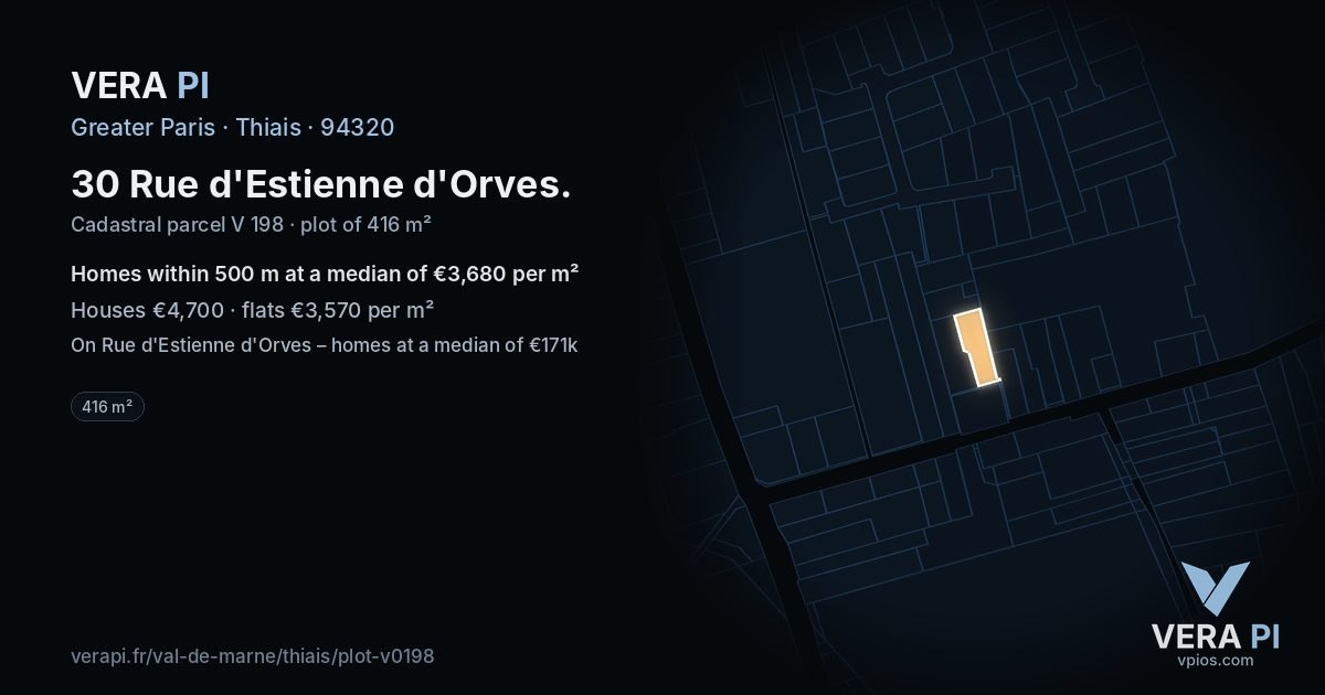 30 Rue d'Estienne d'Orves, Thiais at night – the plot lit, the parcels around coloured by the prices near them