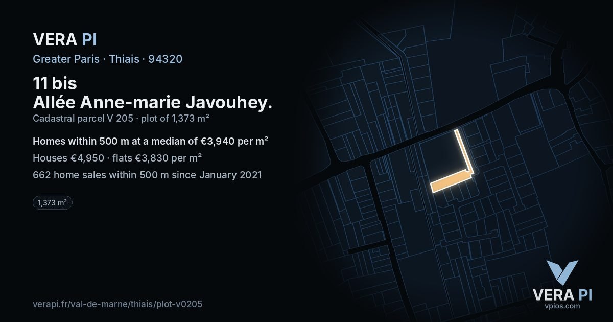 11 bis Allée Anne-marie Javouhey, Thiais at night – the plot lit, the parcels around coloured by the prices near them