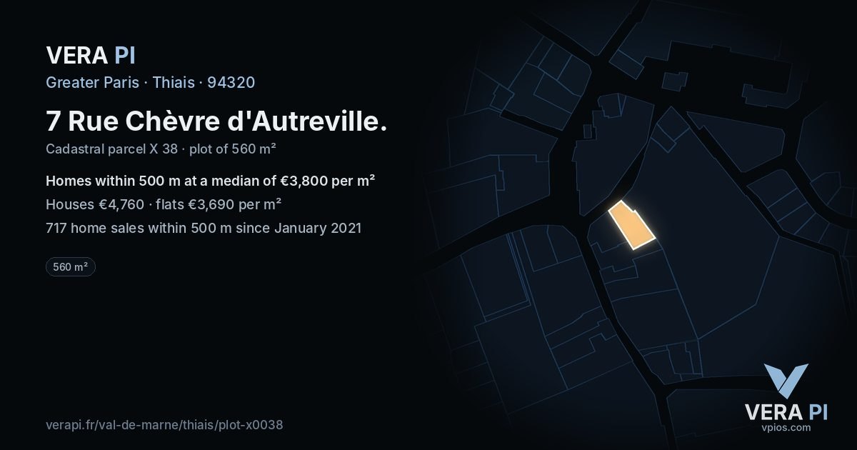 7 Rue Chèvre d'Autreville, Thiais at night – the plot lit, the parcels around coloured by the prices near them