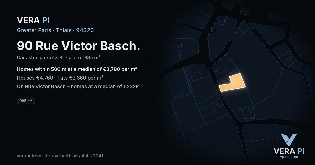 90 Rue Victor Basch, Thiais at night – the plot lit, the parcels around coloured by the prices near them