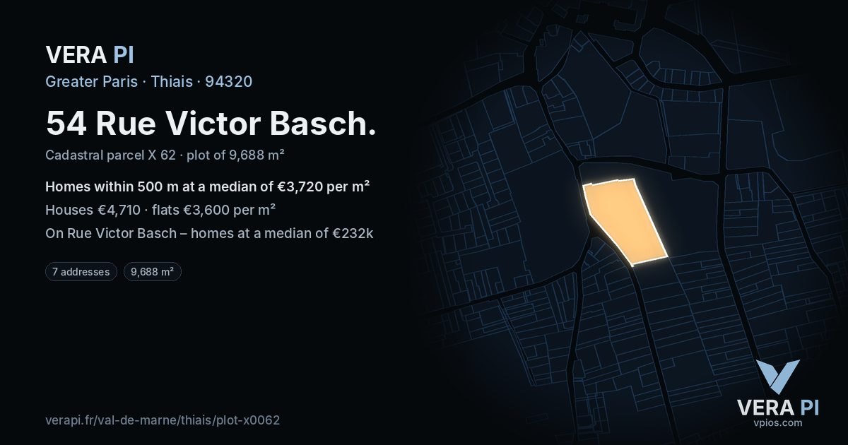 54 Rue Victor Basch, Thiais at night – the plot lit, the parcels around coloured by the prices near them