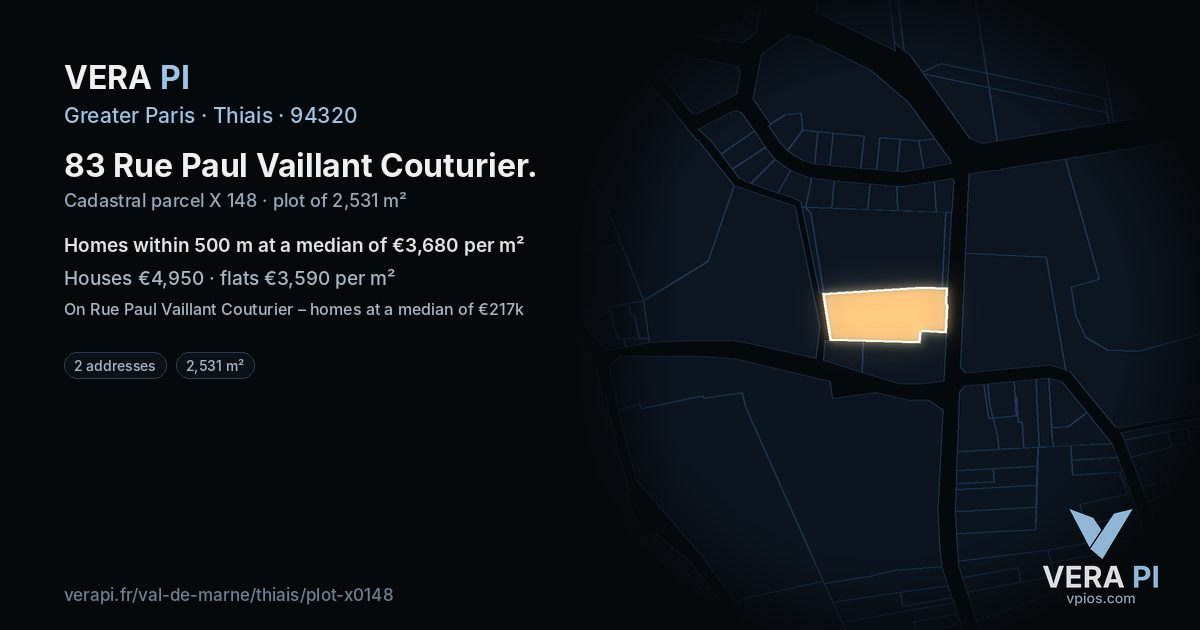 83 Rue Paul Vaillant Couturier, Thiais at night – the plot lit, the parcels around coloured by the prices near them